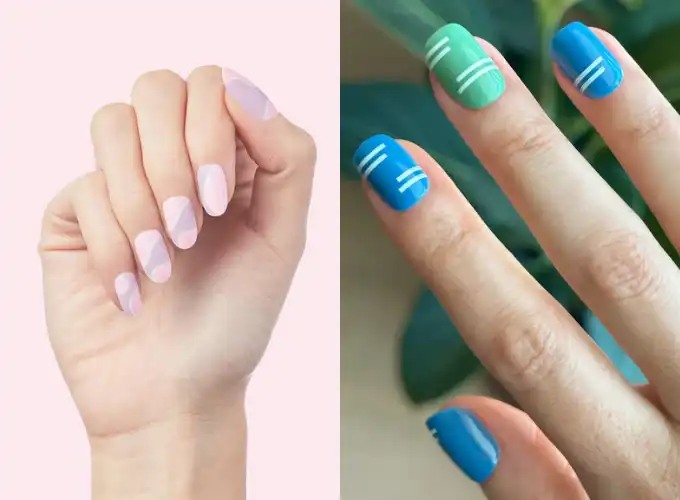 Olive and June press-on nails with soft neutral tones