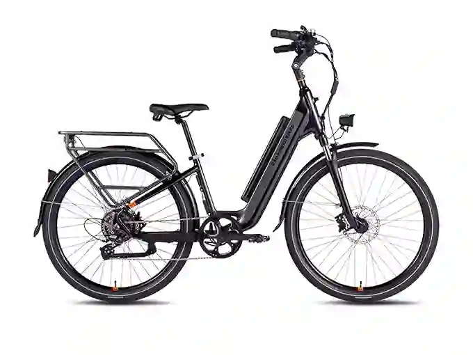 RadCity 5 Plus electric bike, ideal for urban commuting, shown in a city environment